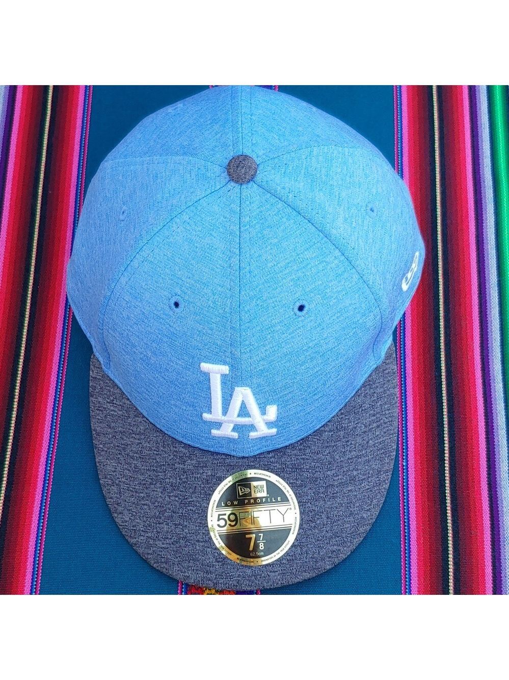 New Era Dodgers 59FIFTY Low Profile 7 7/8 Fitted Baseball Cap Light-Dark Blue - Picture 13 of 16